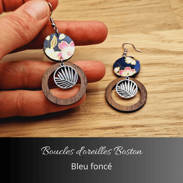 Boucles d'oreilles Boston - Bleu foncé et rose