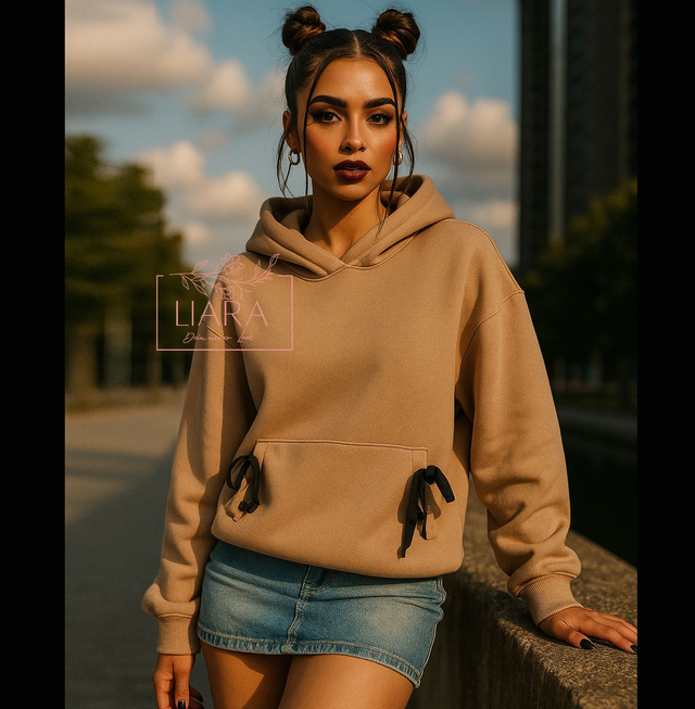 Hoodie mit Bauchtasche beige Onesize