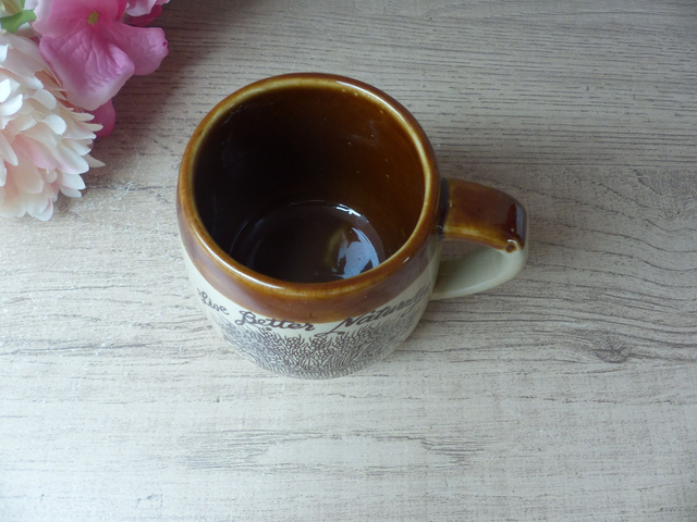 Mug Rustique en Grès Épi de Blé, Tasse Originale pour Café et Thé, Idée Cadeau Nature, Vintage Live Better Naturally, Bureau Déco Cuisine