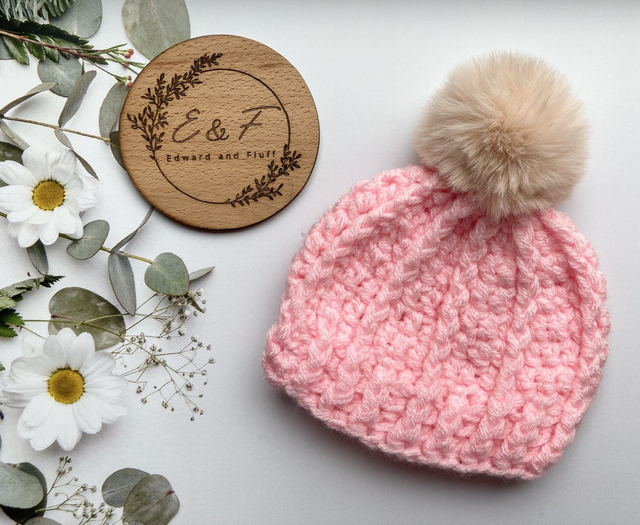 Handmade hat. Crochet hat, candyfloss pink in colour. Baby size 0 - 3 months