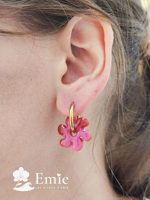 Pampilles Bicolores - Lola🌸 — Rose & rouge mix - Résine Epoxy