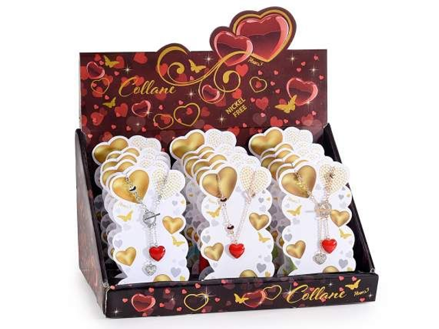 Collana in metallo con cuore laccato e strass, con card