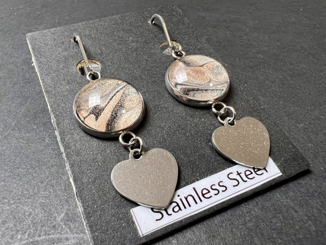 Pink &amp; Black Heart Drop Earrings