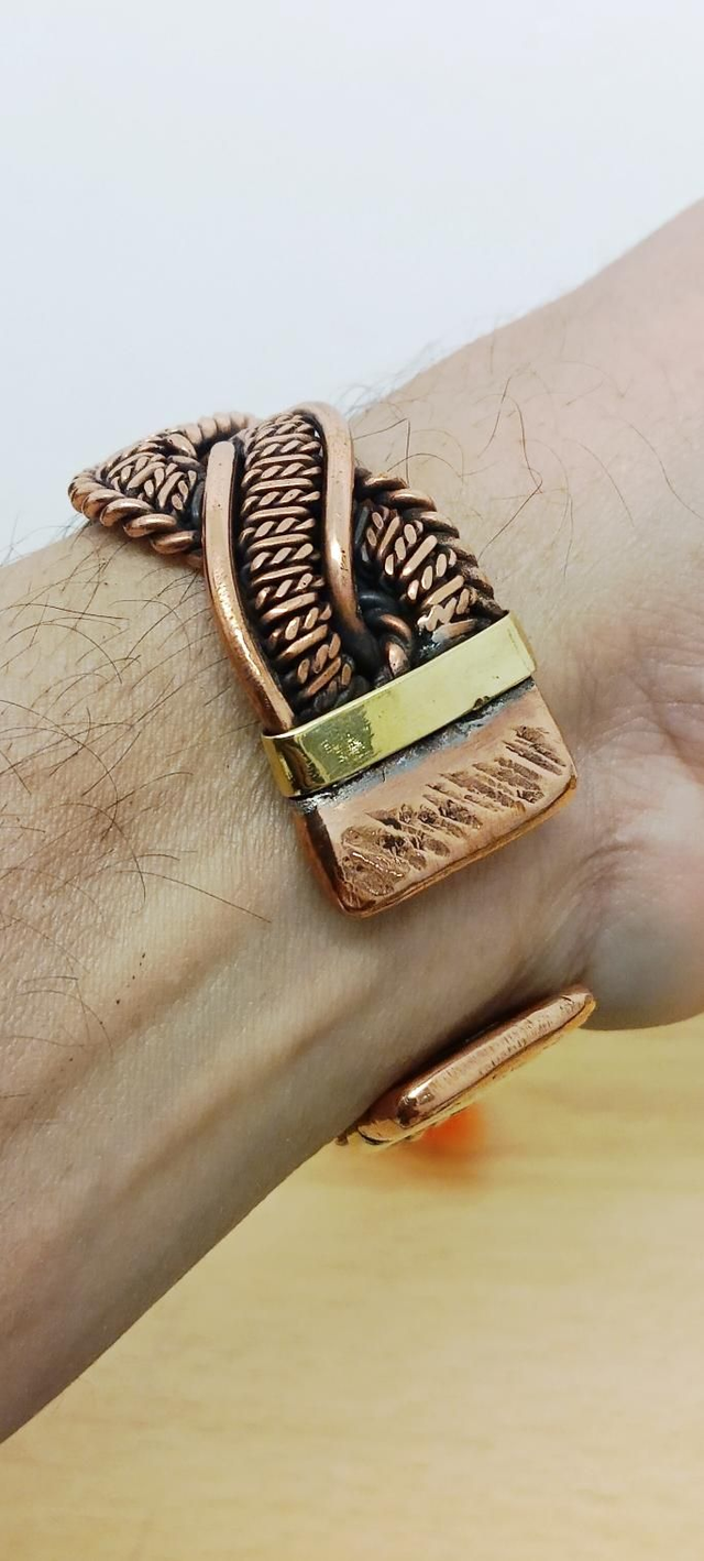 Bracelet manchette cuivre tressé