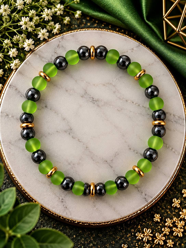 Bracelet mixte unique en perles de verre et hématite