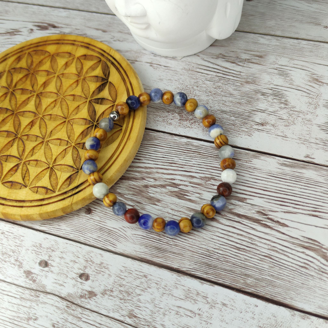 Bracelet lithothérapie "Sodalite et Bois" 