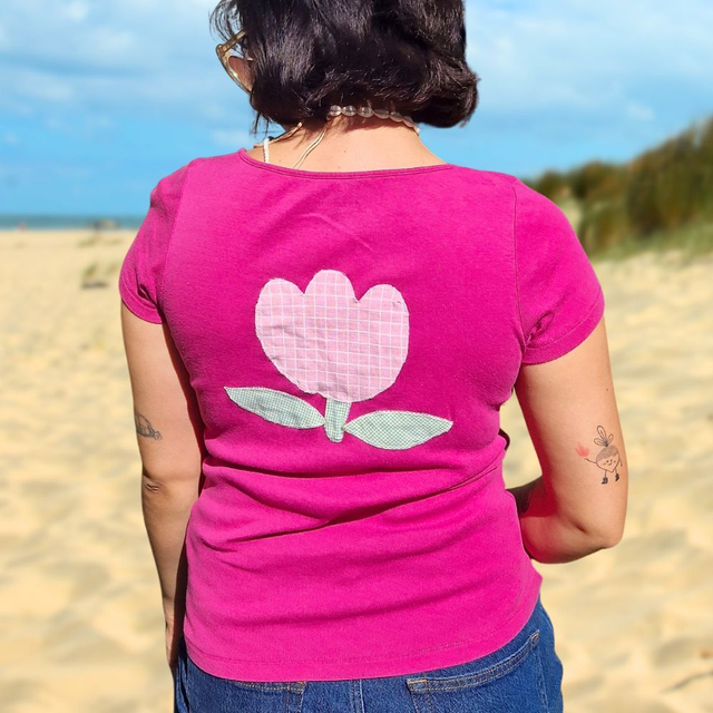 T-shirt upcyclé patchwork tulipe – Taille S M