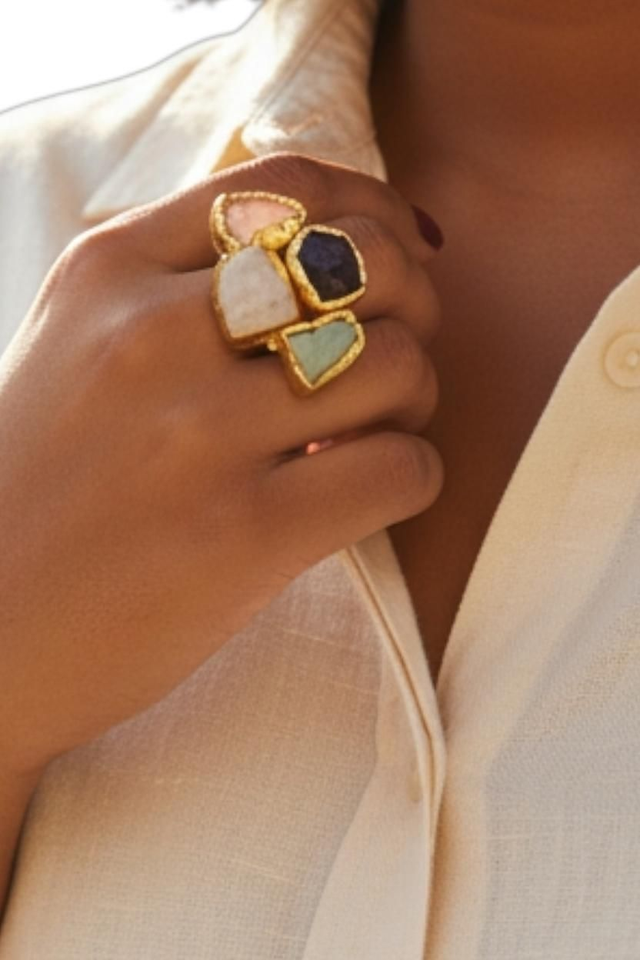 Gemstone Cluster Ring Adjustable|Gehna by Anjaneya