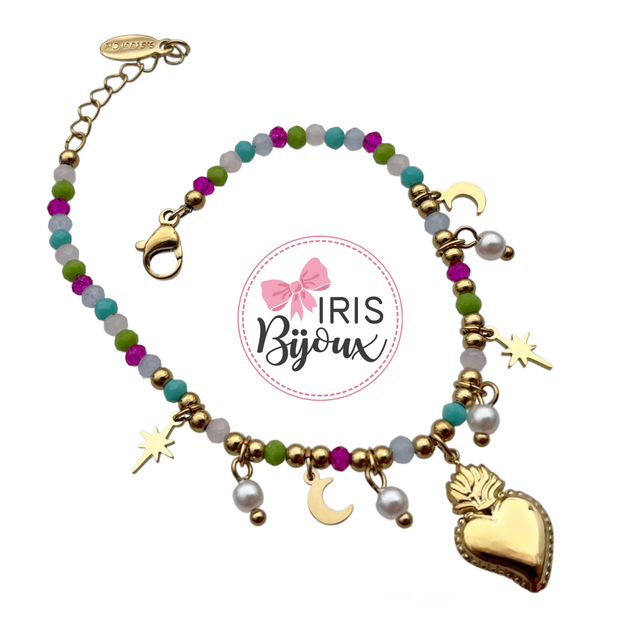 Bracciale multicolor cuore sacro + micro charms 