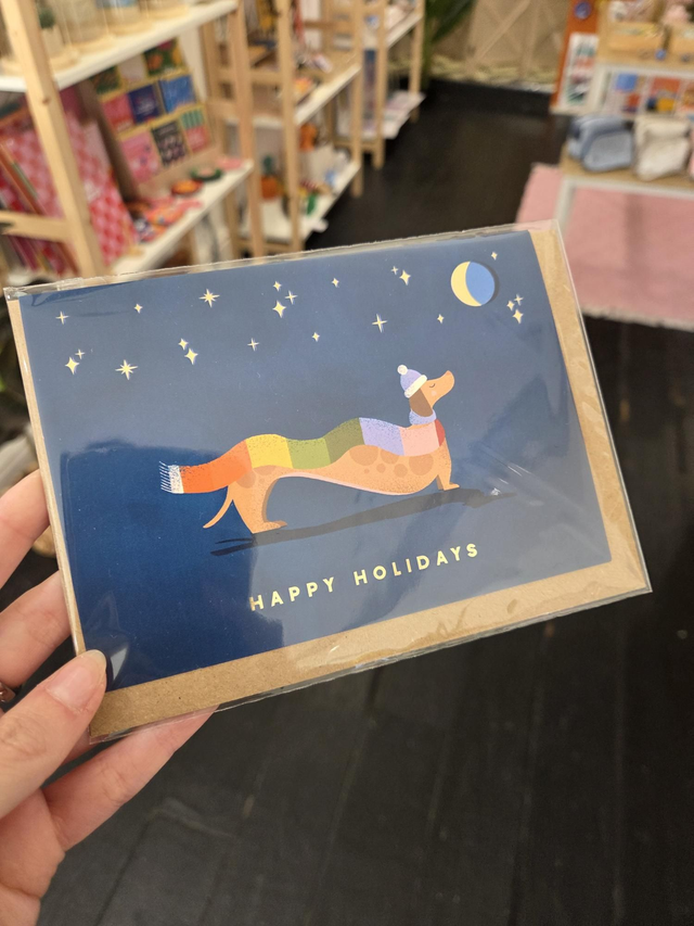 Happy Holidays Dachshund Gold Foil Christmas Greetings Card - EV-046