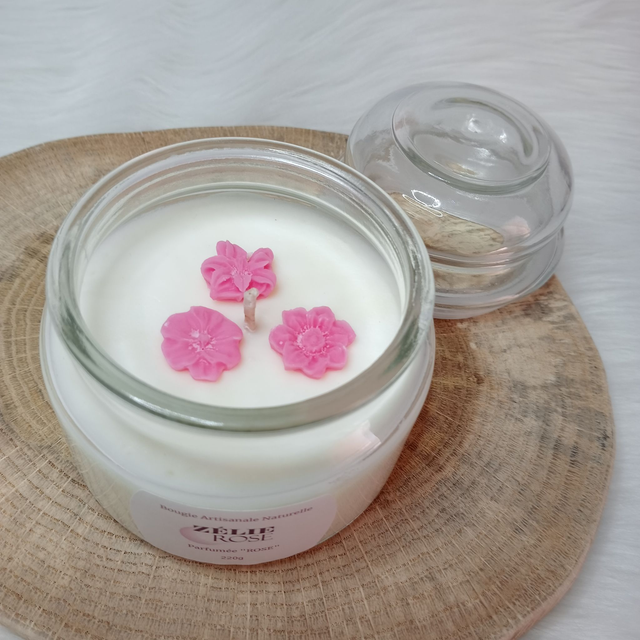 Bougie Artisanale Naturelle Parfumée "ROSE" 220g