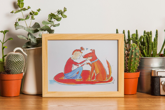 Dessin "Mon petit chien, en bonne compagnie" Tirage A5 