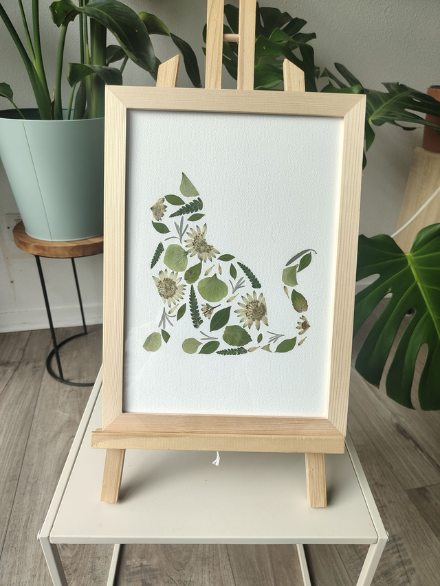 Herbier de fleurs pressées chat