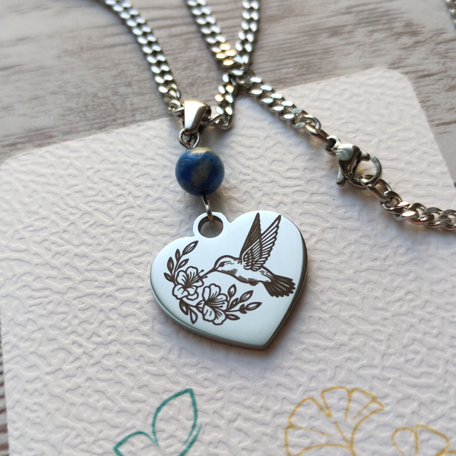 Collier &quot;Messager du Ciel&quot; en Acier Inoxydable et Lapis-Lazuli