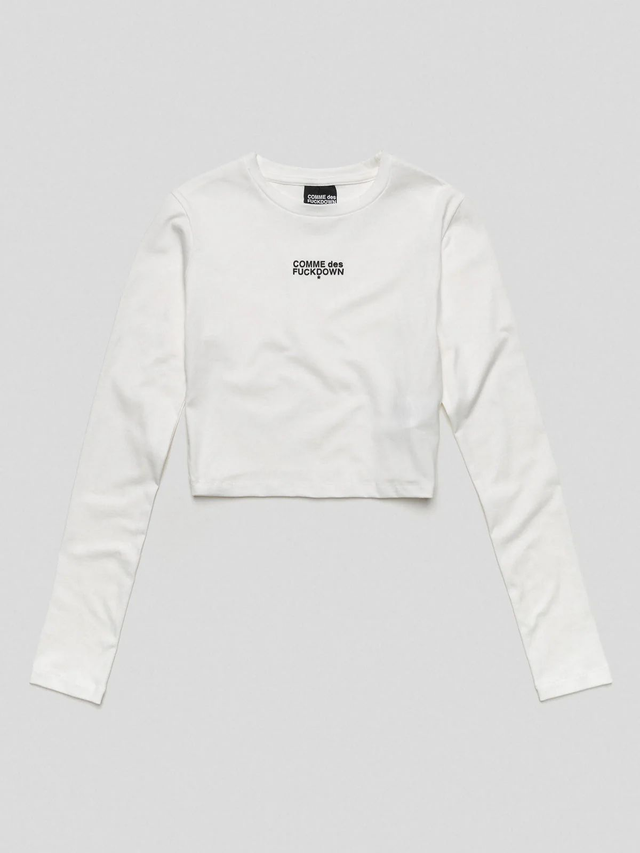 COMME des FUCKDOWN T-Shirt Crop In Bielastico Manica Lunga Ricamo Sul Davanti