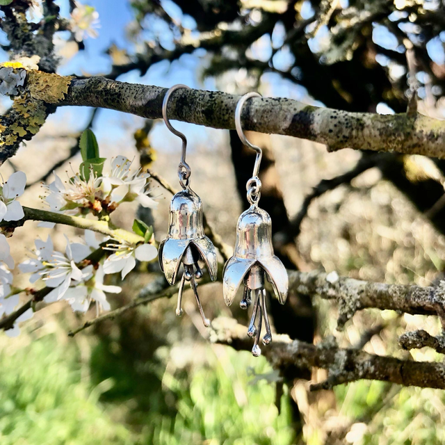 Boucles d&#039;Oreilles Fleurs de Fuchsia en Argent