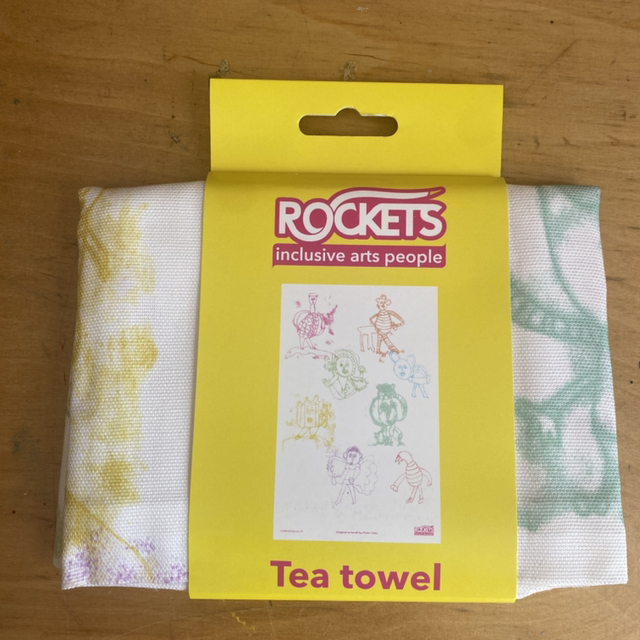 Tea Towel - cotton with ‘creatures’ print by Peter, packaged with belly band ideal for a gift. 