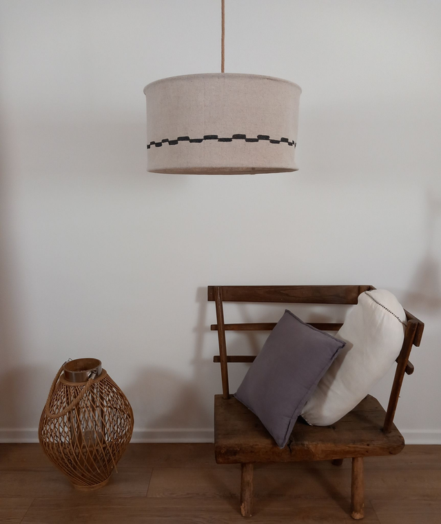 Abat-jour plafonnier en chanvre peint à la main , suspension diamètre 45 cm × 22 cm