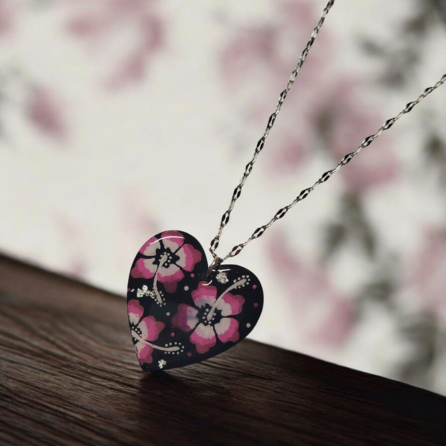 Collier dessiné Flora acier inoxydable rose