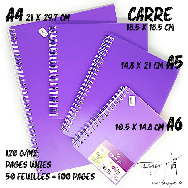 CANSON - CARNET DE NOTES SPIRALES - VIOLET - PAGES BLANCHES UNIES - CA052