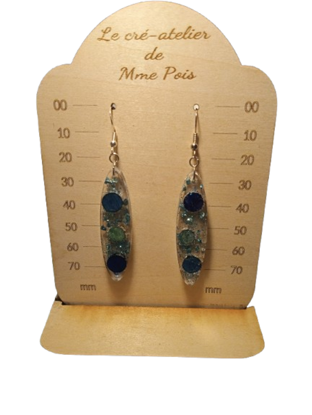 Océan Bleu – Boucles d’oreilles artisanales en résine et bois recyclé