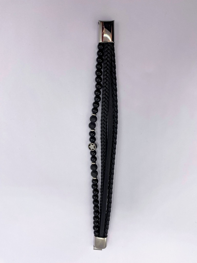 Bracelet cuir noir Etoile 