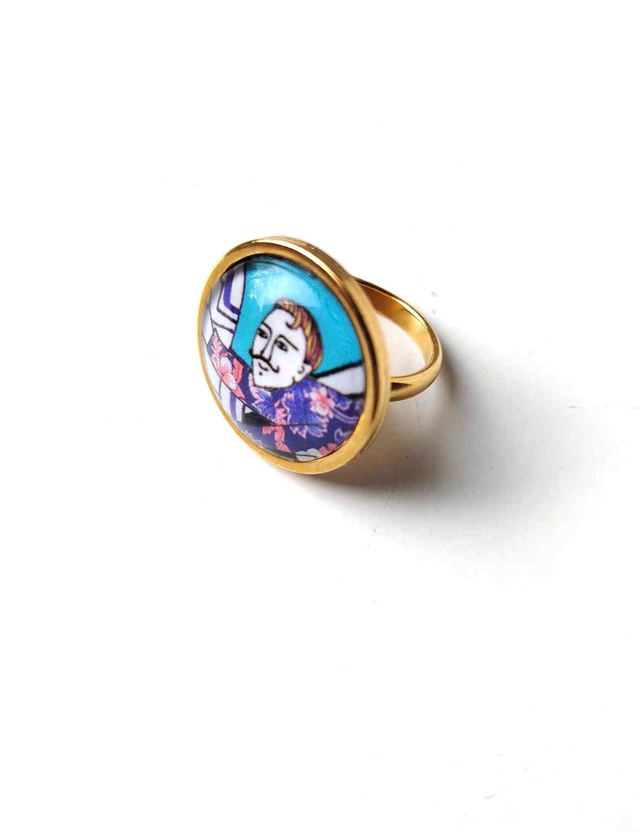 Bague Upcyclée Carte de Tarot Recyclée - Homme à moustache