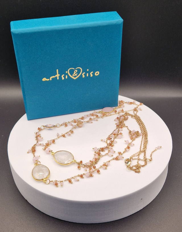 Glass Crystal 4 stone Hand Linked Necklace