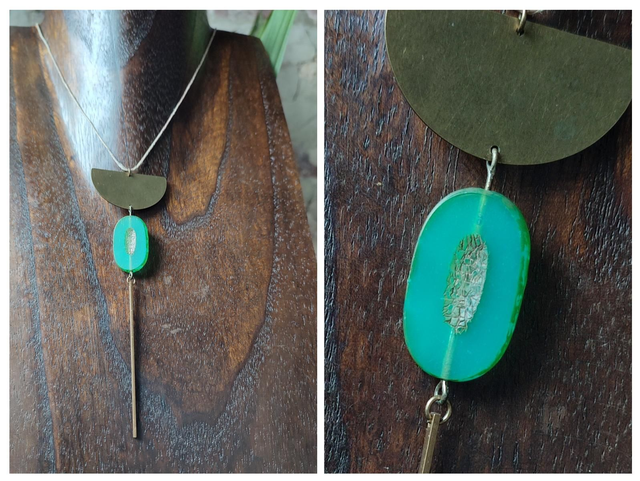 Z-Collier bronze &amp; verre monté sur fil de lin avec chaîne d&#039;extension 