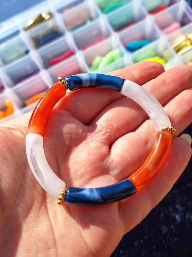 Bracelet Scarlett - 🤍💙 et Brique (avec perles rondelles)