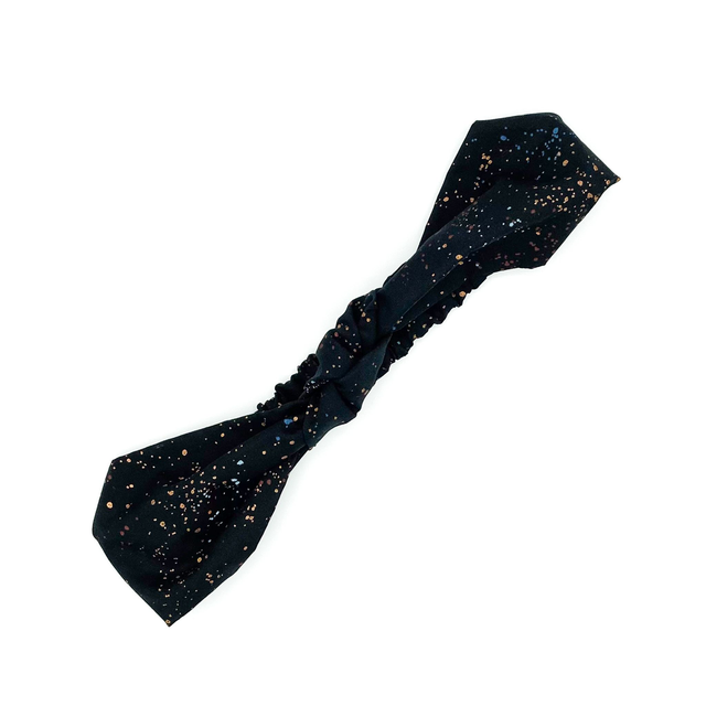 Knotted Elasticated Headband - Black Metallic Speckle