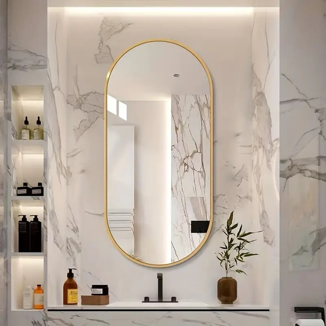 Modern Brushed Metal Wall-Mounted Makeup Mirror
