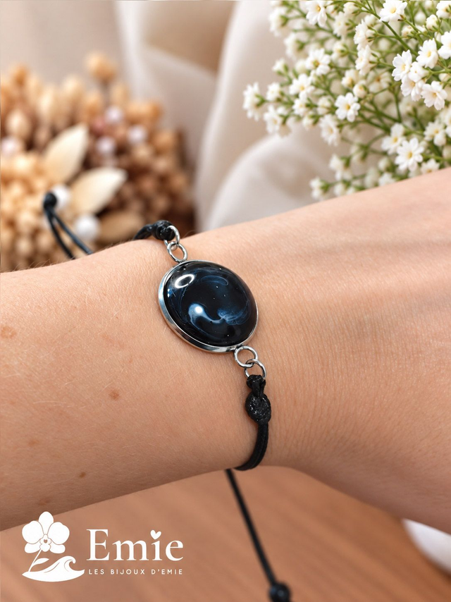 Bracelets - Noémie✨ Noir vaporeux, bleu foncé et blanc subtil - Résine Epoxy