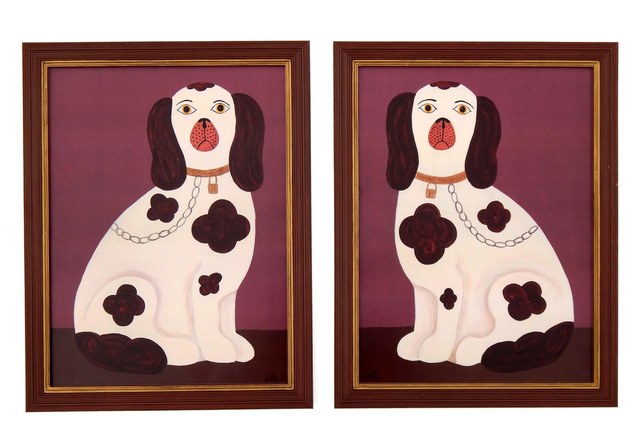 Framed Fine Art Print - Staffordshire Dog - Left Facing - Pink