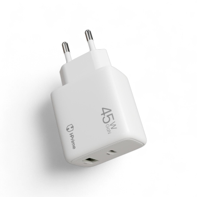 Carregador de Parede HPrime Pulse45 45W 1 USB-C 1 USB-A Branco