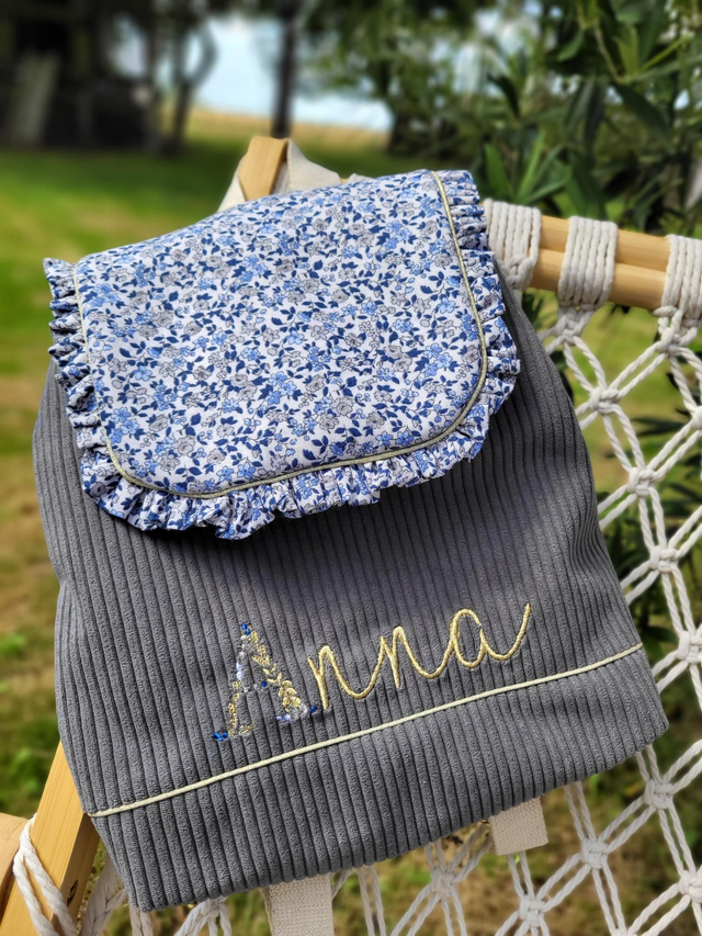 Sac à dos fleurs bleues 