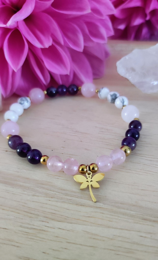 Bracelet "Paix intérieure" Améthyste, Quartz rose et Howlite