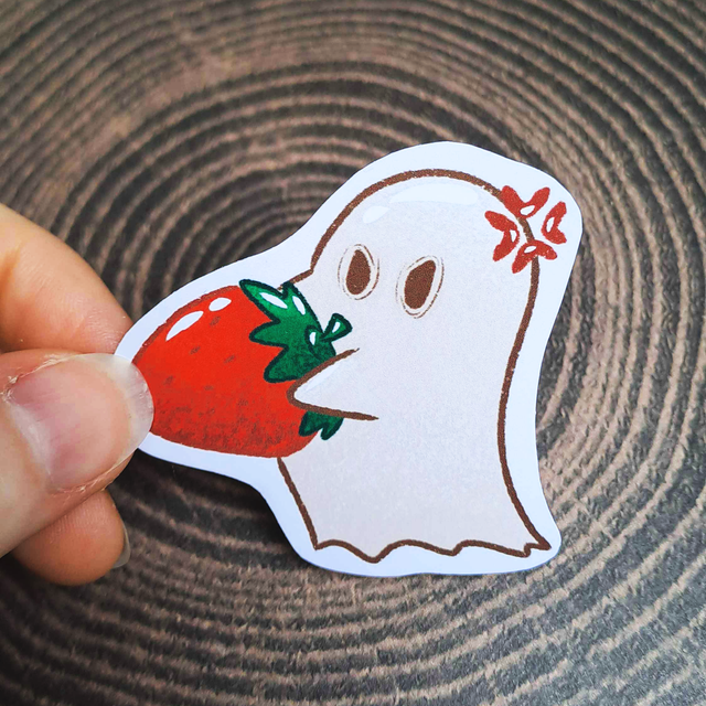 Ghostly Angry Strawberry Sticker