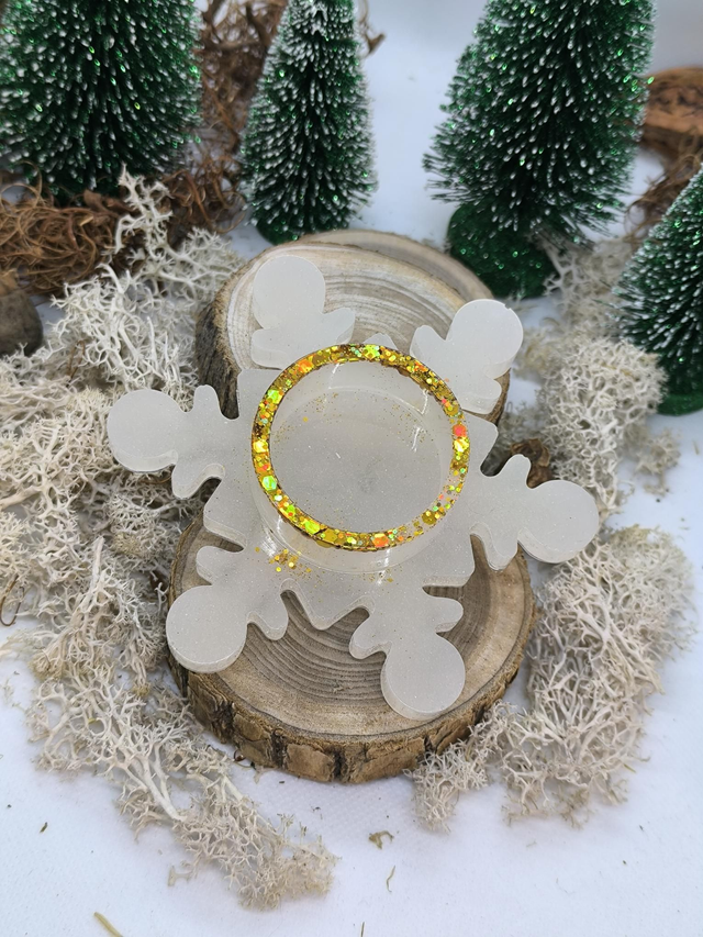 Bougeoir flocon blanc et doré 