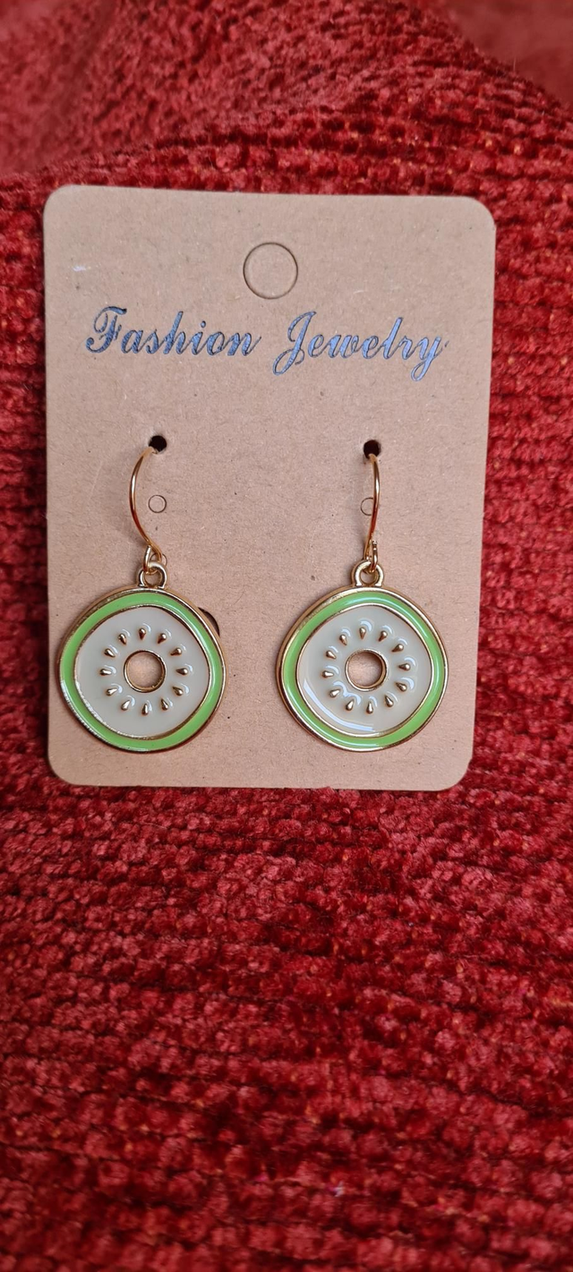 Lime Green Apple Slice Enamel Earrings