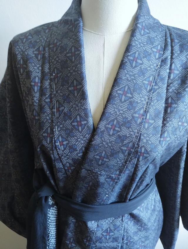 OSHIMA Unused Silk Kimono, Japanese Blue Vintage Silk Jacket Coat, Vintage OSHIMA Kimono, Gift for Her