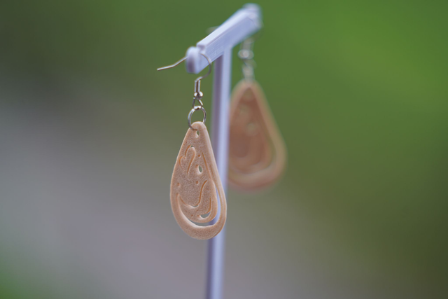 NÁUŠNICE - Kapky vody v barvě dřeva (3D tisk)