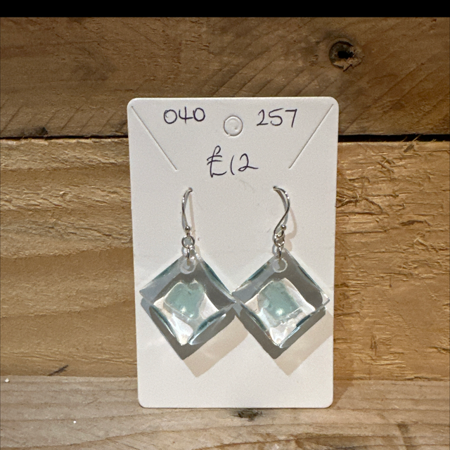 Silver Resin Earrings with Sea Glass 