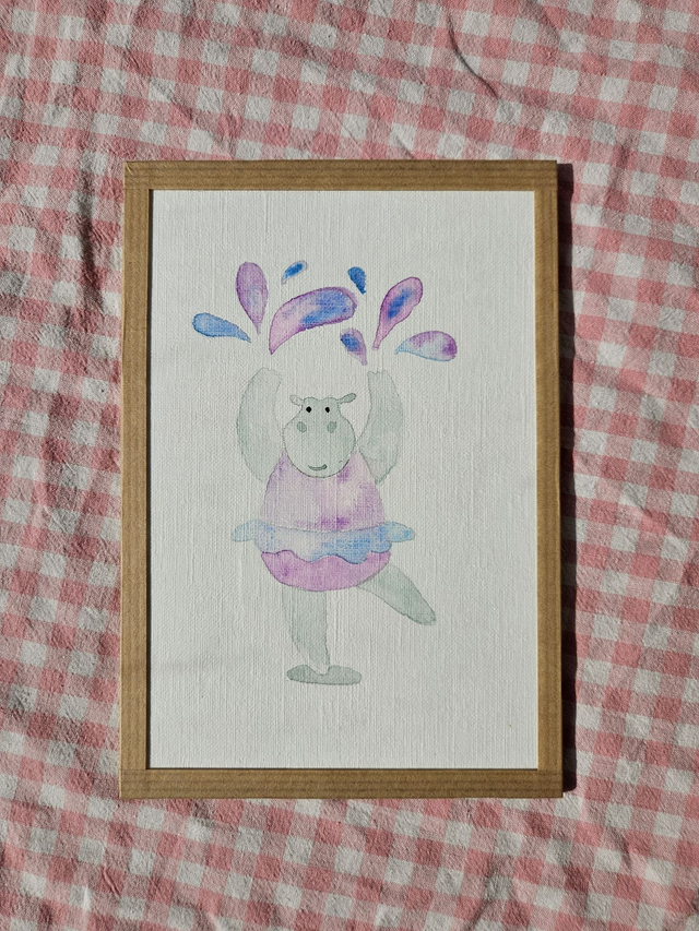 Hippo qui danse - Original encadré