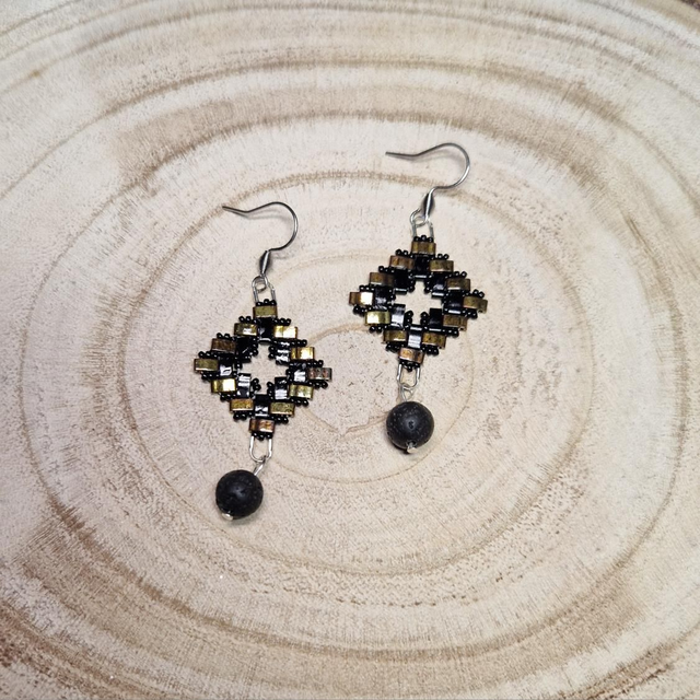 Boucles d'oreilles noir/vieux doré 
