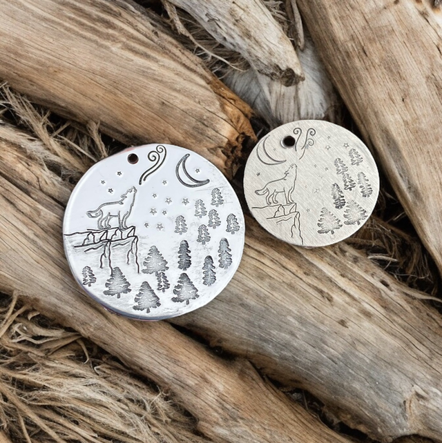 Howl at the moon themed personalised pet ID tag