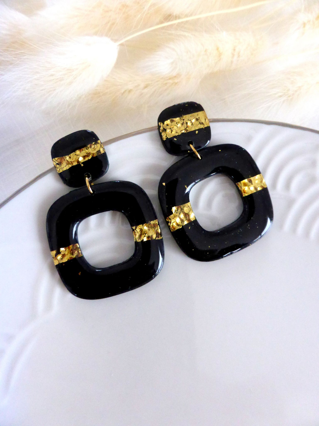 Boucles d'oreilles carrées - Nuit dorée