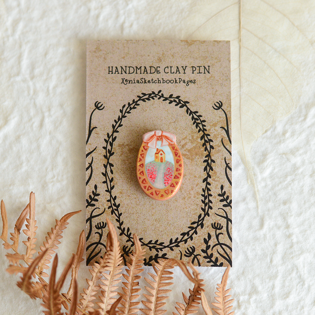 Spring Collection &quot;Pastoral Painting&quot; clay pin