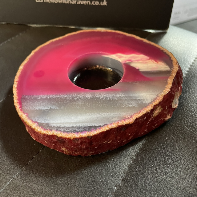 Pink Agate slab tealight holder 