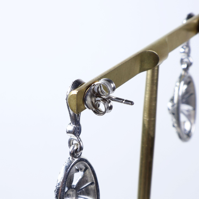 Pair of Elegant Sterling Silver 925 Art Deco Style Marcasite Gemstone Ornate Oval Shield Design Drop Dangle Earrings